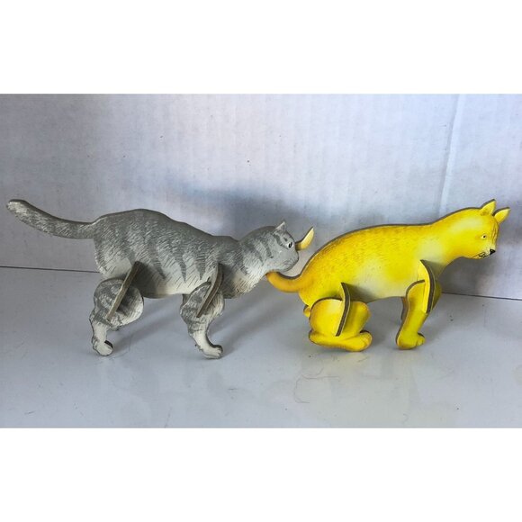 Vintage Cardboard Cat Figurines Set Of 5 Mid-Century Style 3D Puzzle Design - Picture 4 of 7